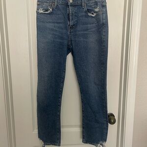 Agolde Blue Distressed Straight Leg Jeans
